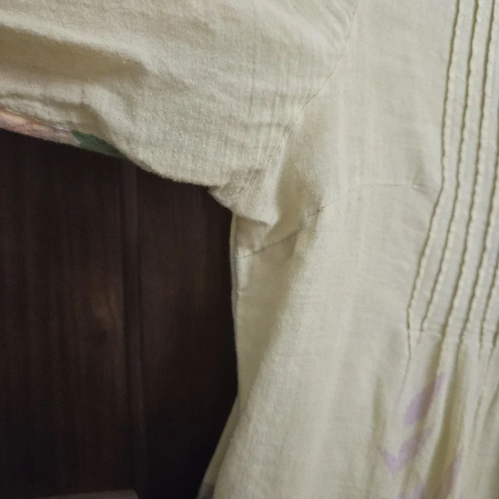 Sundance Floral Pintuck Pleated Button Up Tunic Top Boho Airy Artsy‎ Pockets L - Picture 9 of 16